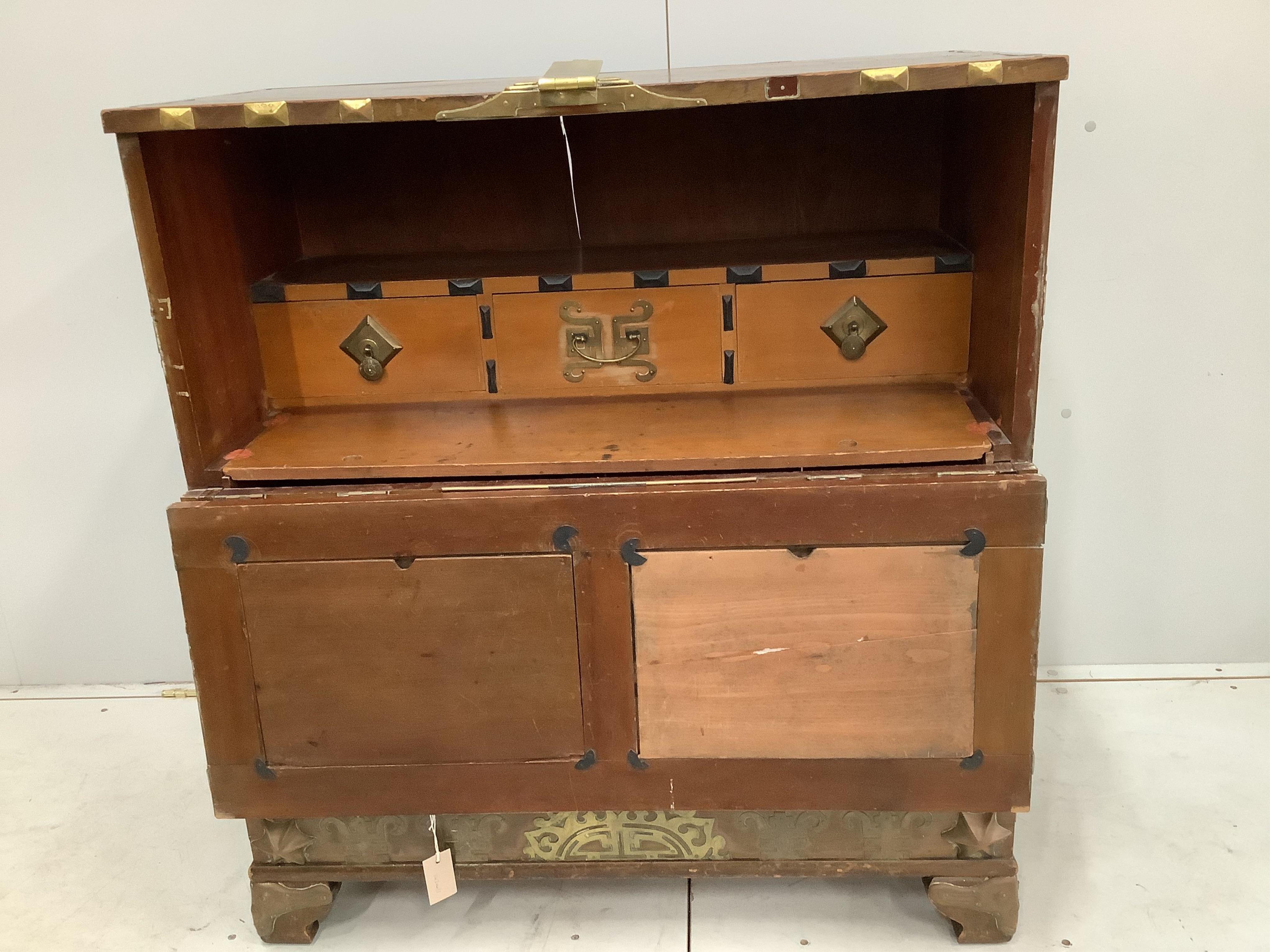 A Chinese brass mounted chest, width 90cm, depth 45cm, height 100cm